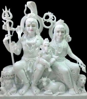 White Shiv Parvati Marble Murti